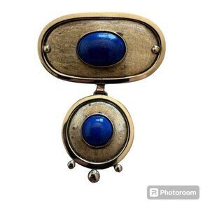 Vintage Chilean Gold-Plated Brass w/ Lapis Lazuli Cabochons Brooch